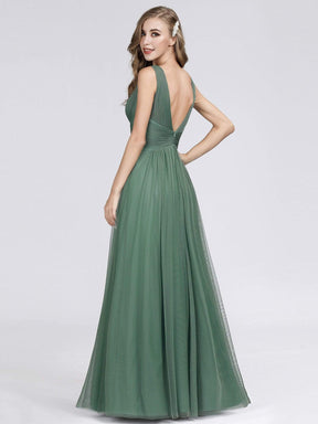 COLOR=Green Bean | Long Evening Dress With Ruched Bust & V Neck-Green Bean 5