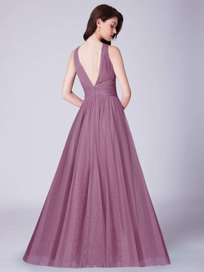 COLOR=Purple Orchid | Long Evening Dress With Ruched Bust & V Neck-Purple Orchid 3
