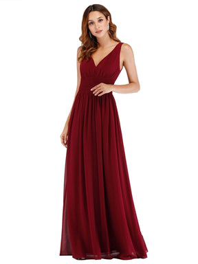 Color=Burgundy | Floor Length Semi Formal Stretchy Maxi Dress-Burgundy 2