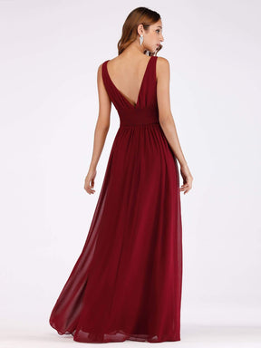 Color=Burgundy | Floor Length Semi Formal Stretchy Maxi Dress-Burgundy 3