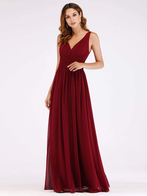 Color=Burgundy | Floor Length Semi Formal Stretchy Maxi Dress-Burgundy 1