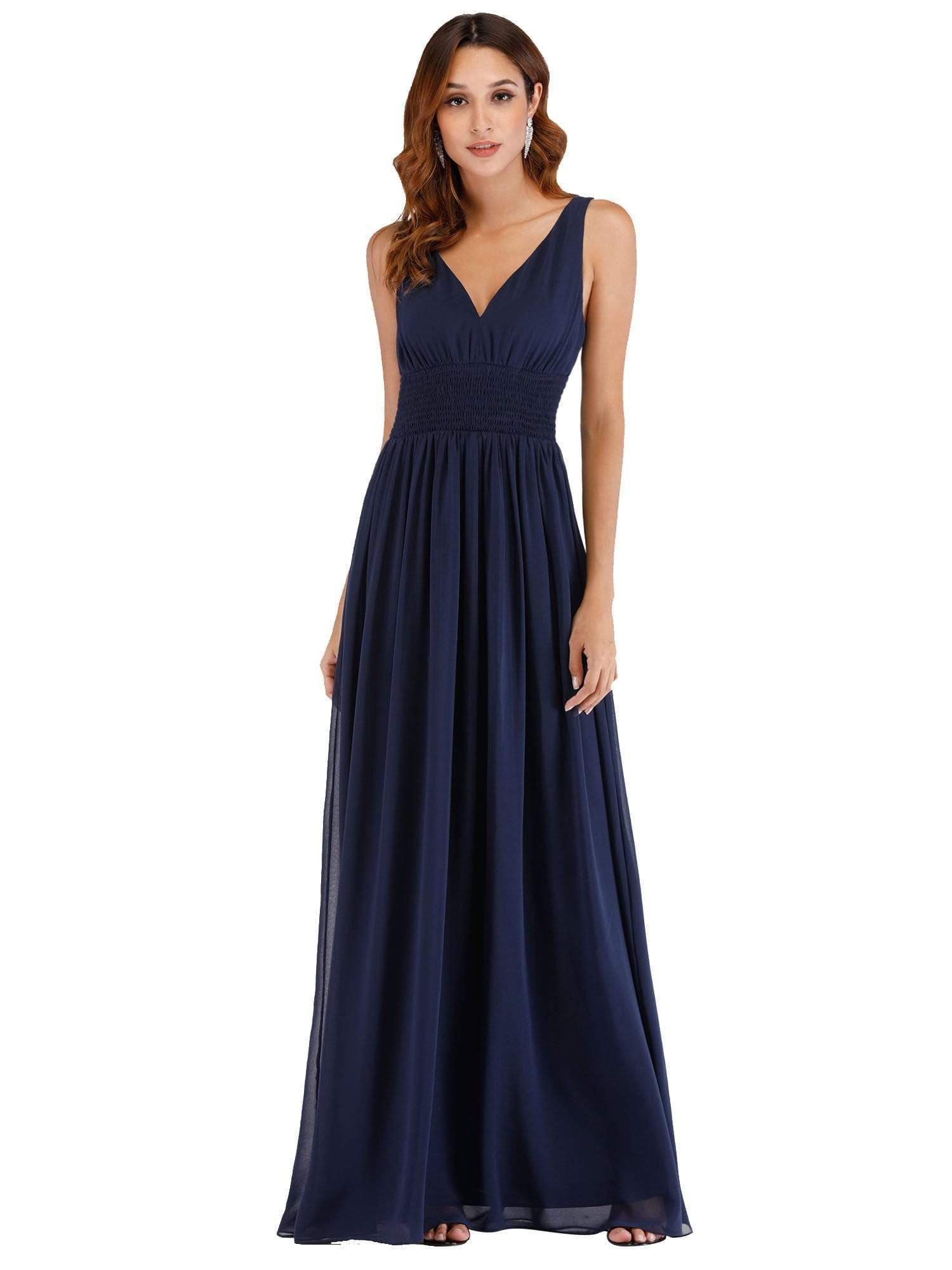 Color=Navy Blue | Floor Length Semi Formal Stretchy Maxi Dress-Navy Blue 2