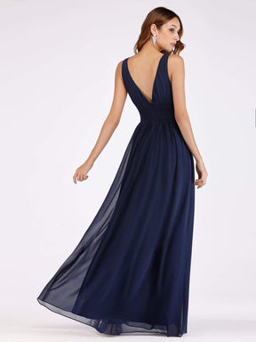 Color=Navy Blue | Floor Length Semi Formal Stretchy Maxi Dress-Navy Blue 3