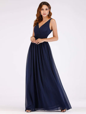 Color=Navy Blue | Floor Length Semi Formal Stretchy Maxi Dress-Navy Blue 4