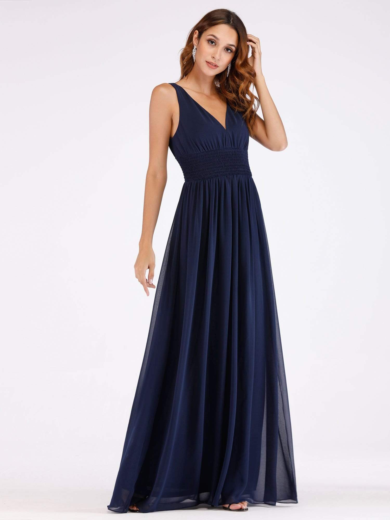 Color=Navy Blue | Floor Length Semi Formal Stretchy Maxi Dress-Navy Blue 5