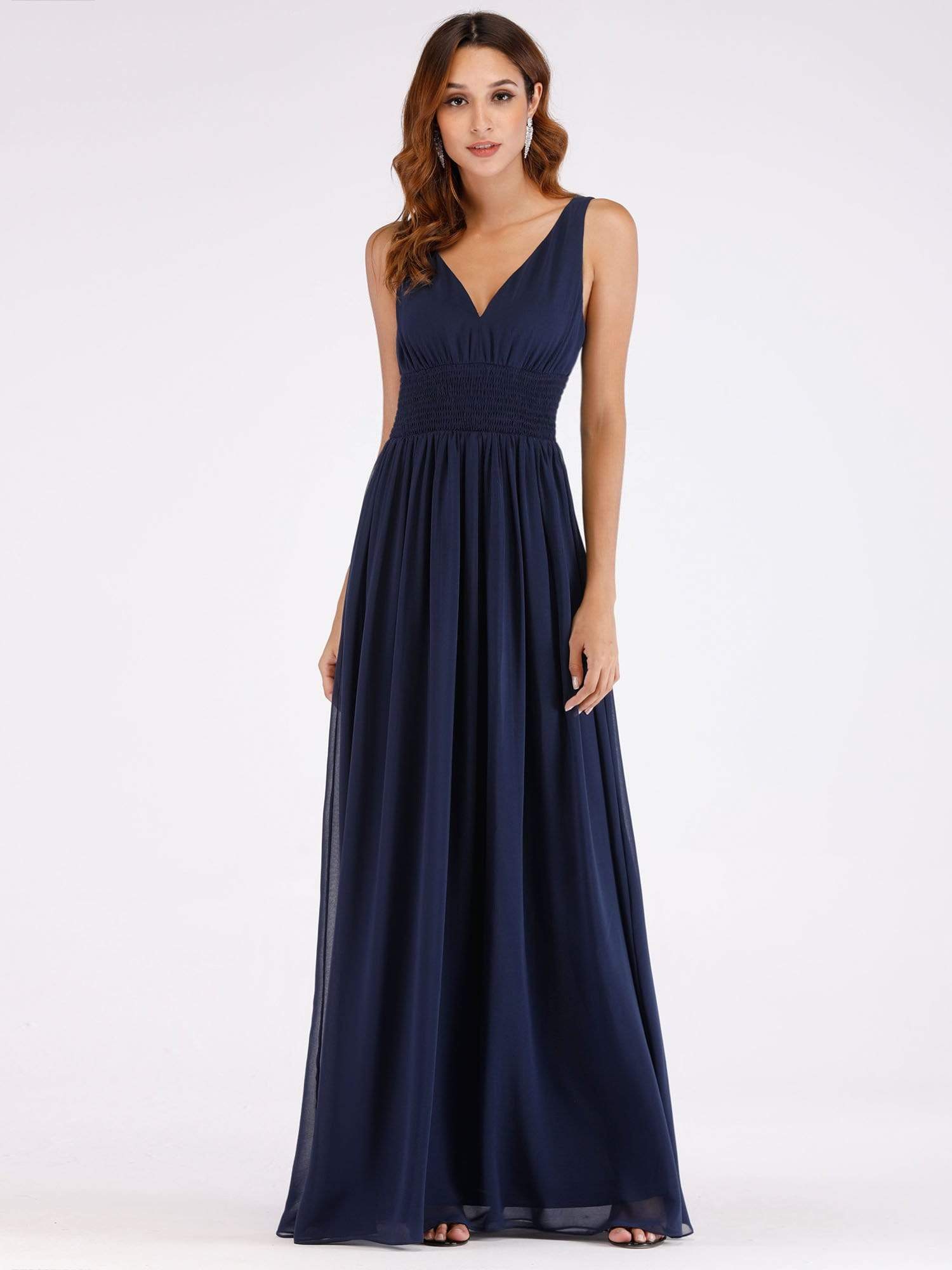 Color=Navy Blue | Floor Length Semi Formal Stretchy Maxi Dress-Navy Blue 1