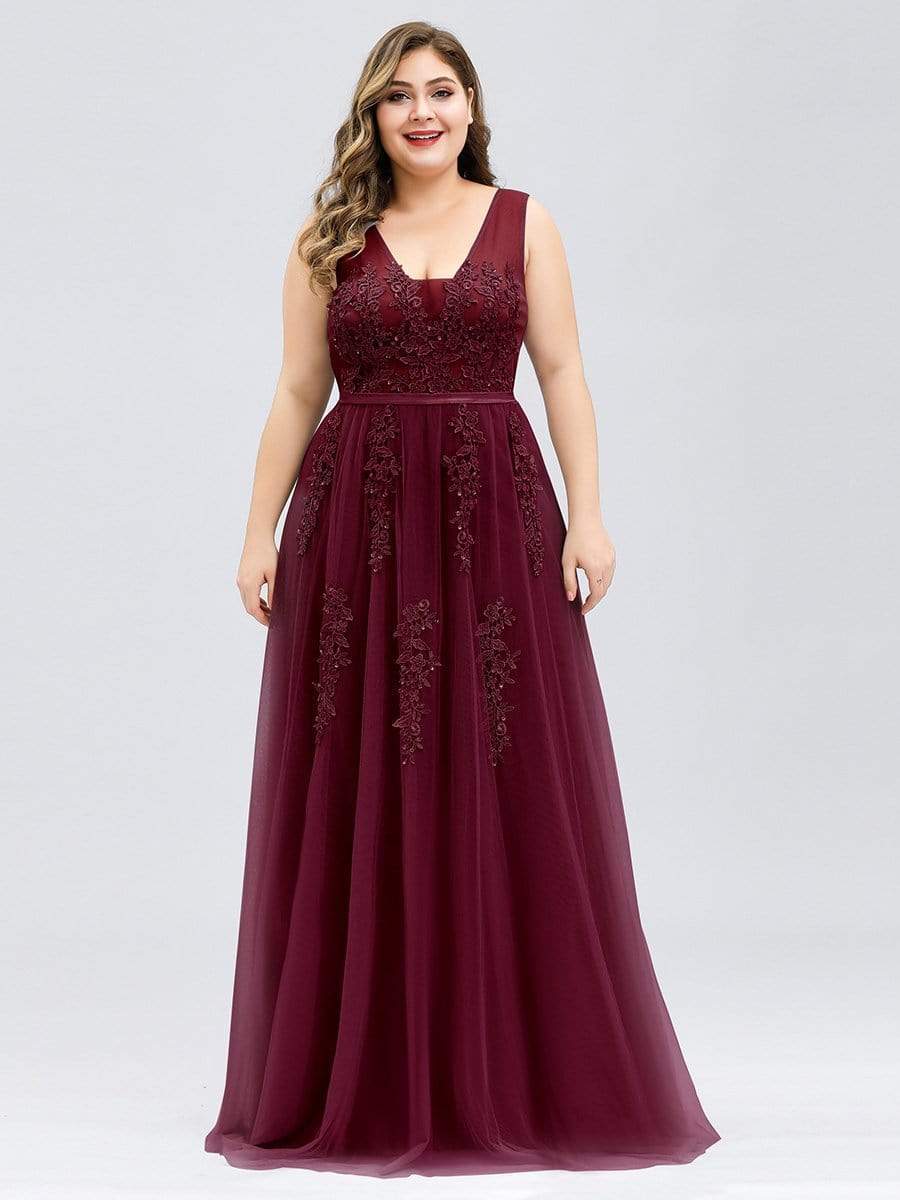 COLOR=Burgundy | Maxi Long Elegant Ethereal Tulle Evening Dresses-Burgundy 4