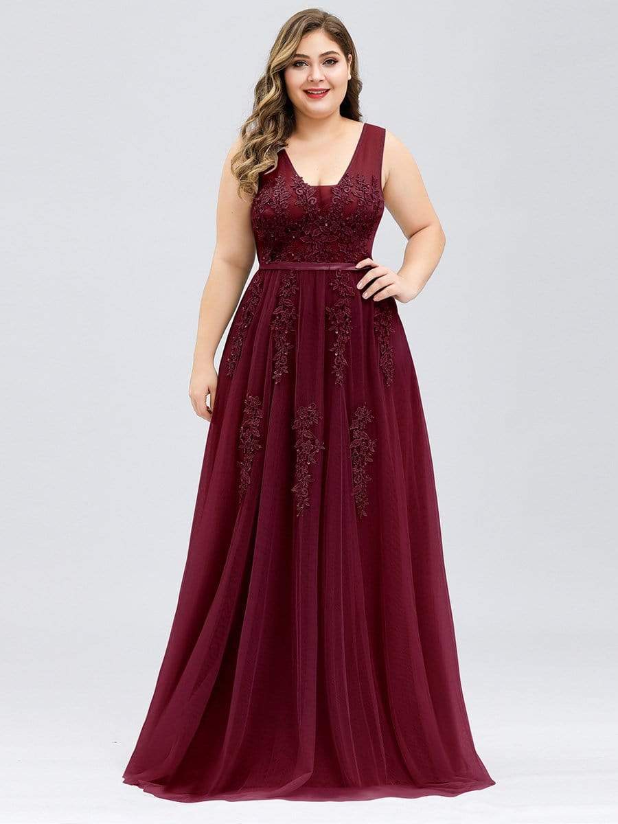 COLOR=Burgundy | Maxi Long Elegant Ethereal Tulle Evening Dresses-Burgundy 1