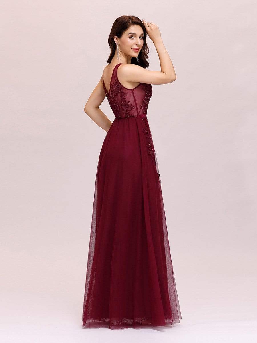 COLOR=Burgundy | Maxi Long Elegant Ethereal Tulle Evening Dresses-Burgundy 2