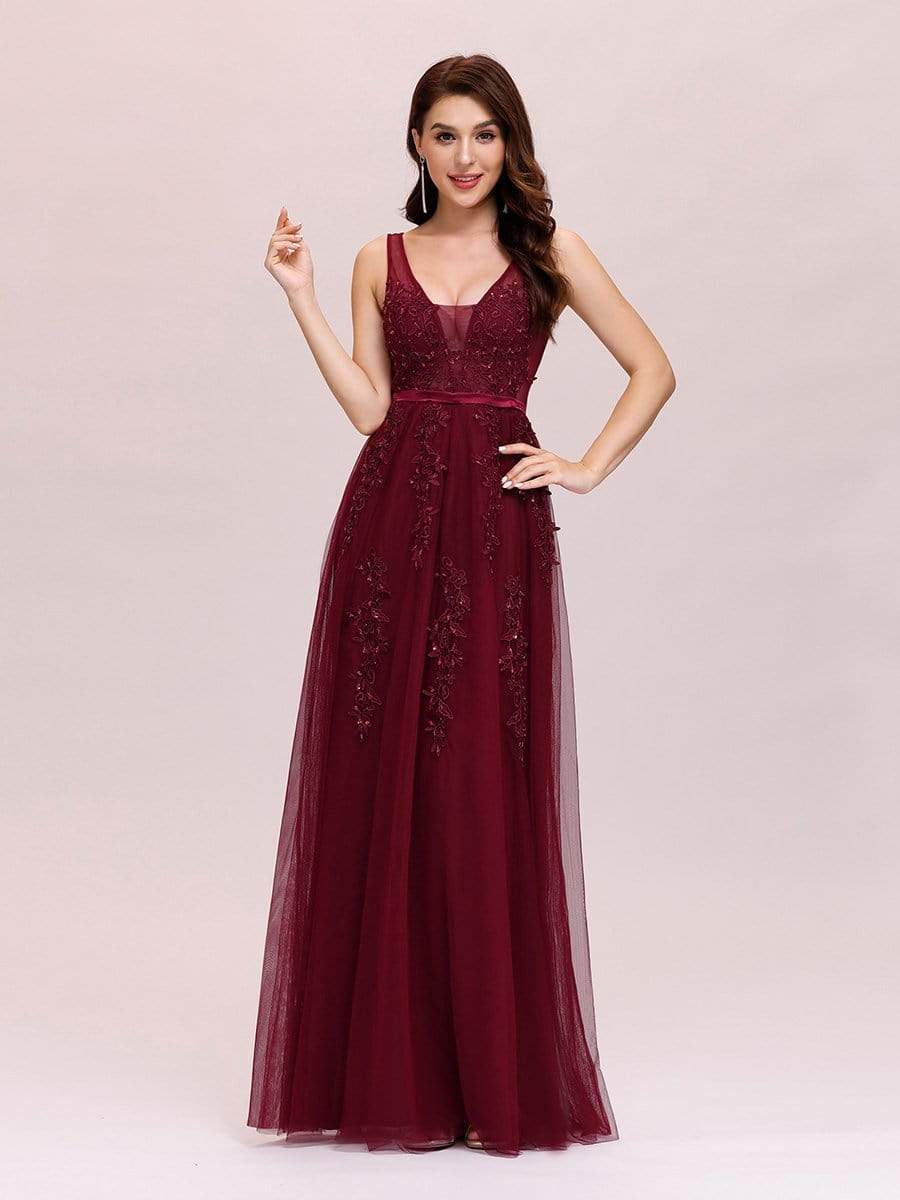 COLOR=Burgundy | Maxi Long Elegant Ethereal Tulle Evening Dresses-Burgundy 1