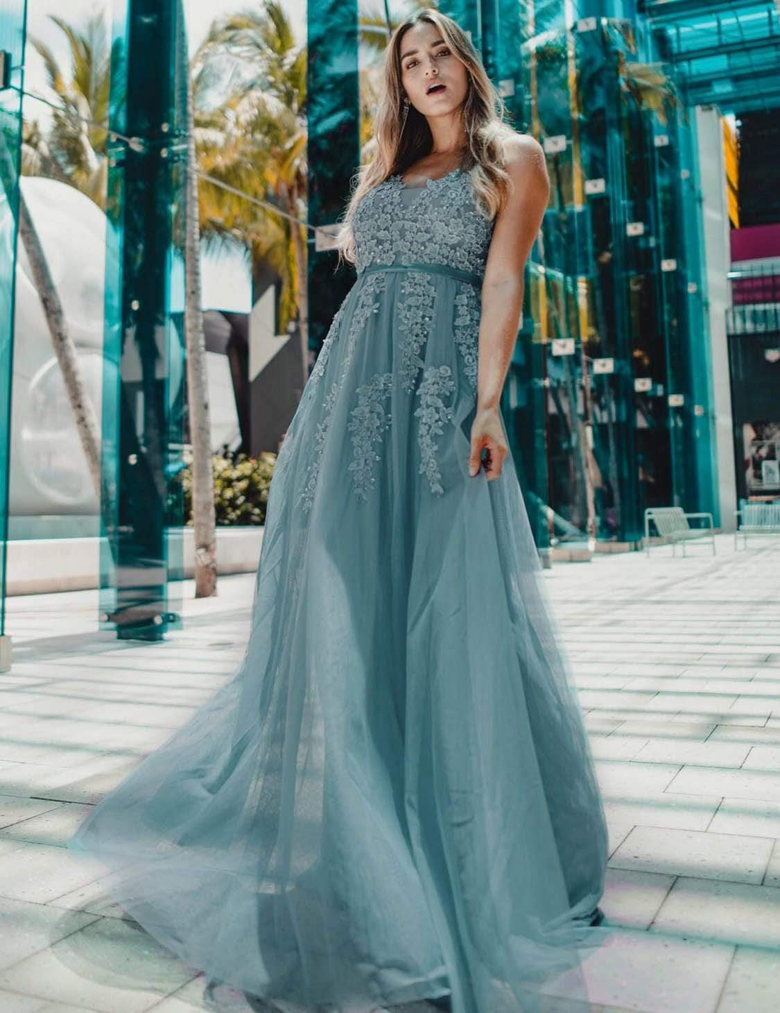 COLOR=Dusty Blue | Maxi Long Elegant Ethereal Tulle Evening Dresses-Dusty Blue 1