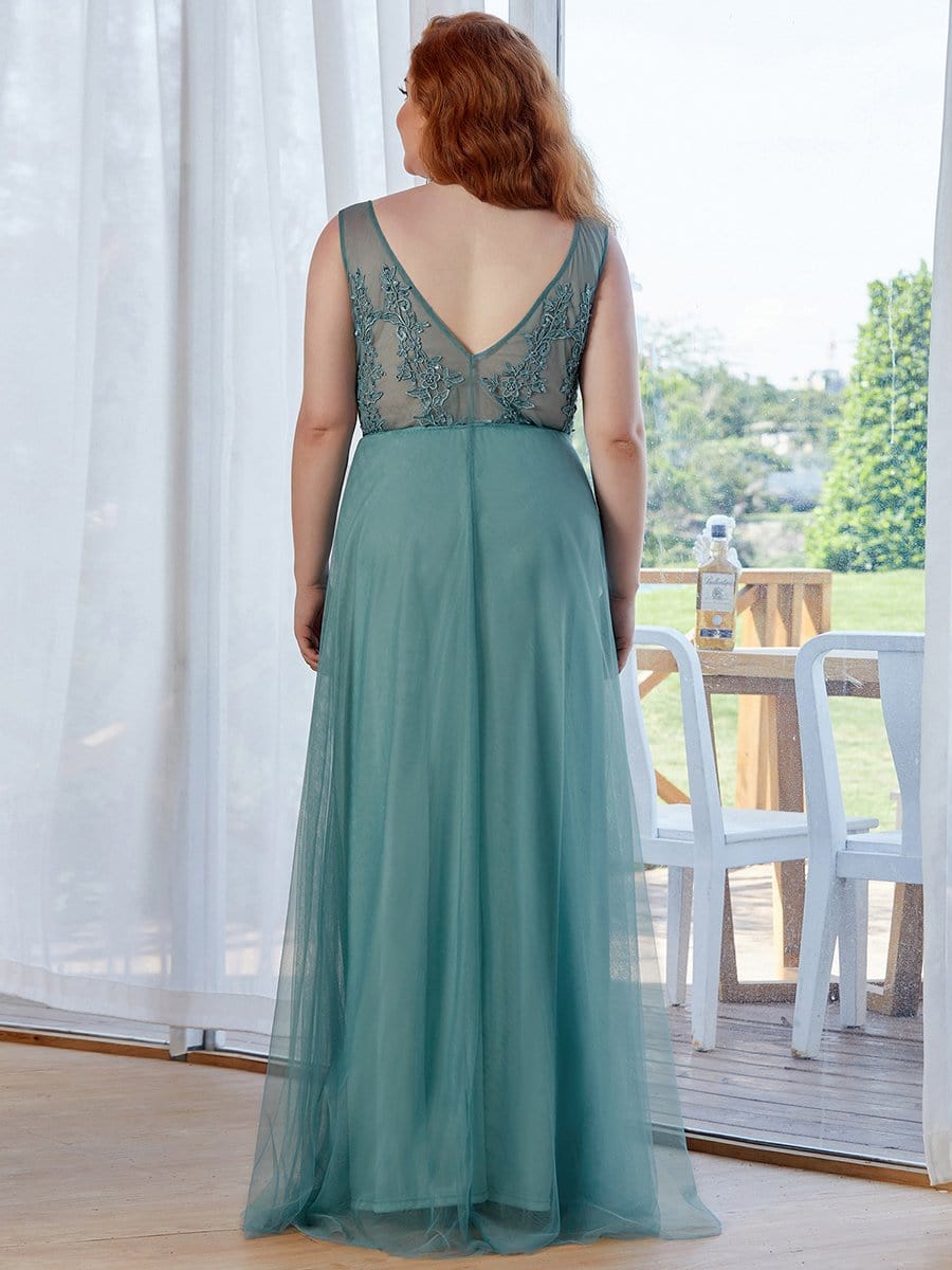 COLOR=Dusty Blue | Maxi Long Elegant Ethereal Plus Size Tulle Evening Dresses-Dusty Blue 2