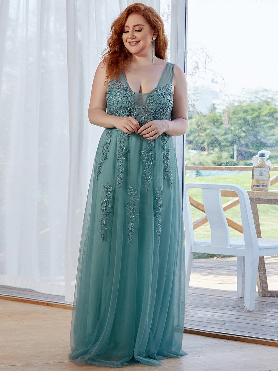 COLOR=Dusty Blue | Maxi Long Elegant Ethereal Plus Size Tulle Evening Dresses-Dusty Blue 4