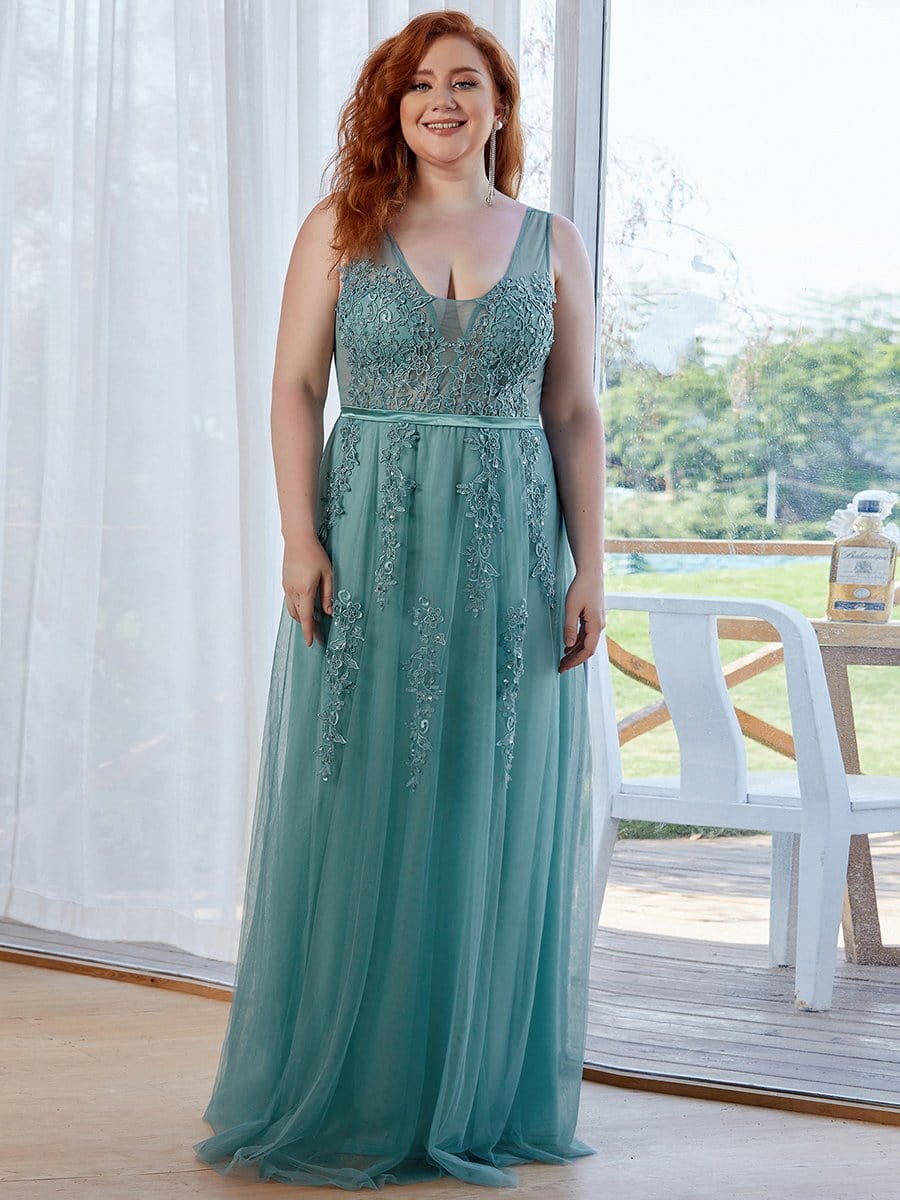 COLOR=Dusty Blue | Maxi Long Elegant Ethereal Plus Size Tulle Evening Dresses-Dusty Blue 1