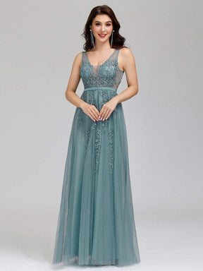 COLOR=Dusty Blue | Maxi Long Elegant Ethereal Tulle Evening Dresses-Dusty Blue 4