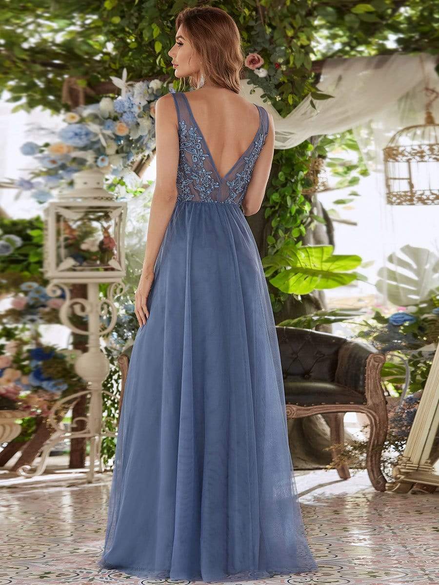 COLOR=Dusty Navy | Maxi Long Elegant Ethereal Tulle Evening Dresses-Dusty Navy 2