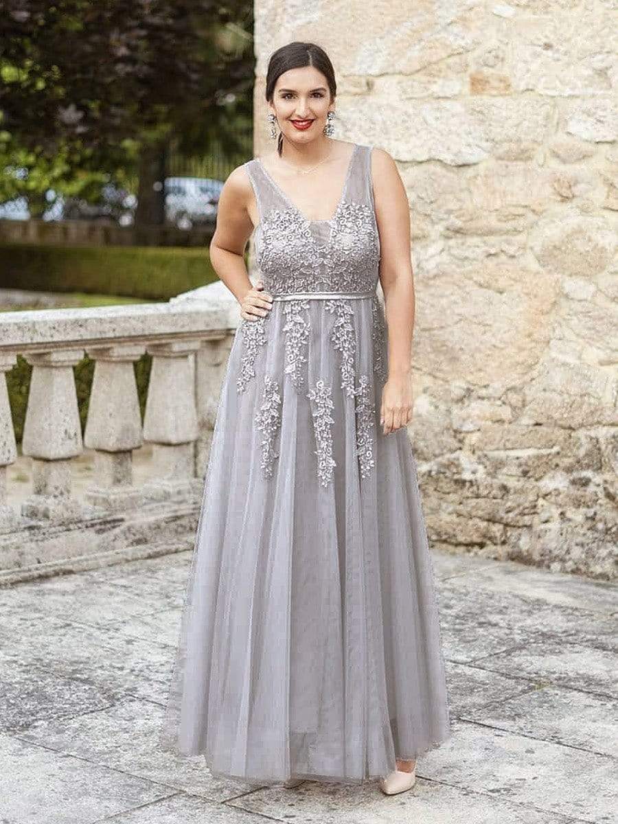 COLOR=Grey | Maxi Long Elegant Ethereal Plus Size Tulle Evening Dresses-Grey 1