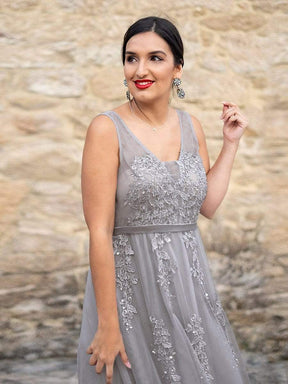 COLOR=Grey | Maxi Long Elegant Ethereal Plus Size Tulle Evening Dresses-Grey 3