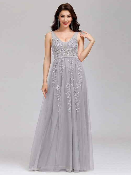 Elegant Sleeveless Applique Tulle Evening Dress