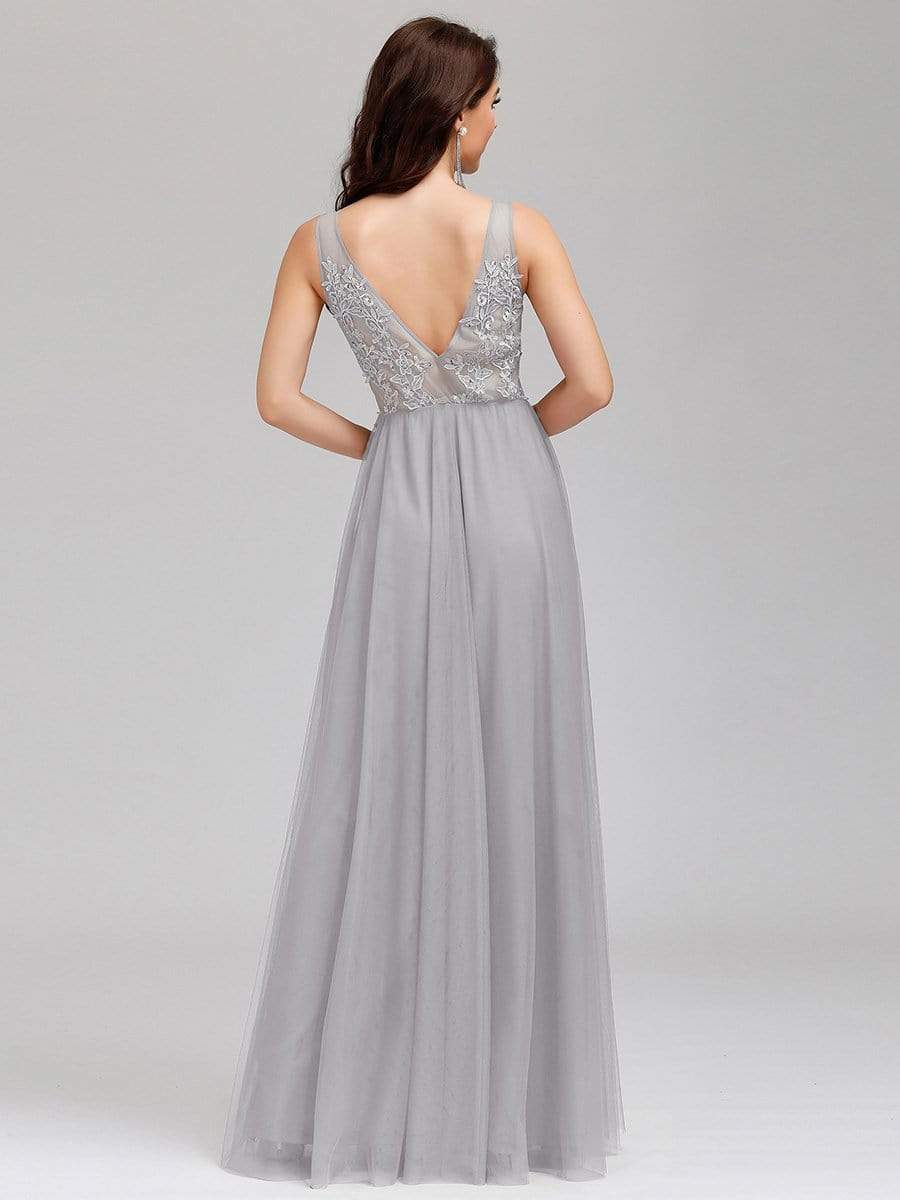 COLOR=Grey | Maxi Long Elegant Ethereal Tulle Evening Dresses-Grey 4