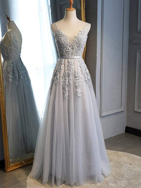 COLOR=Grey | Maxi Long Elegant Ethereal Tulle Evening Dresses-Grey 6