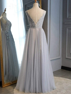 COLOR=Grey | Maxi Long Elegant Ethereal Tulle Evening Dresses-Grey 7