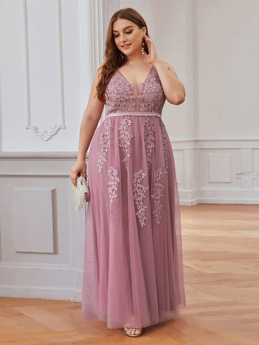 COLOR=Purple Orchid | Maxi Long Elegant Ethereal Plus Size Tulle Evening Dresses-Purple Orchid 3