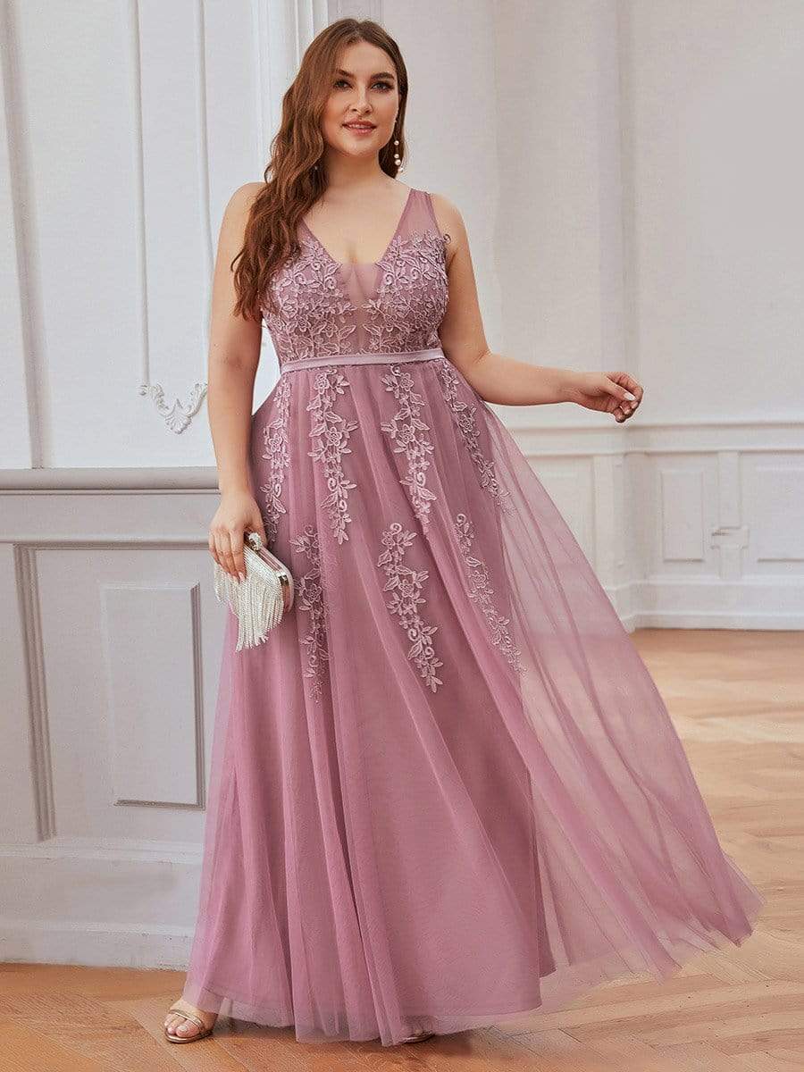 COLOR=Purple Orchid | Maxi Long Elegant Ethereal Plus Size Tulle Evening Dresses-Purple Orchid 4