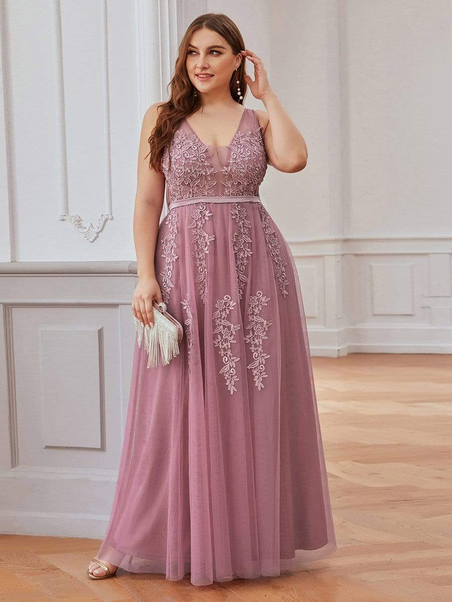 COLOR=Purple Orchid | Maxi Long Elegant Ethereal Plus Size Tulle Evening Dresses-Purple Orchid 1