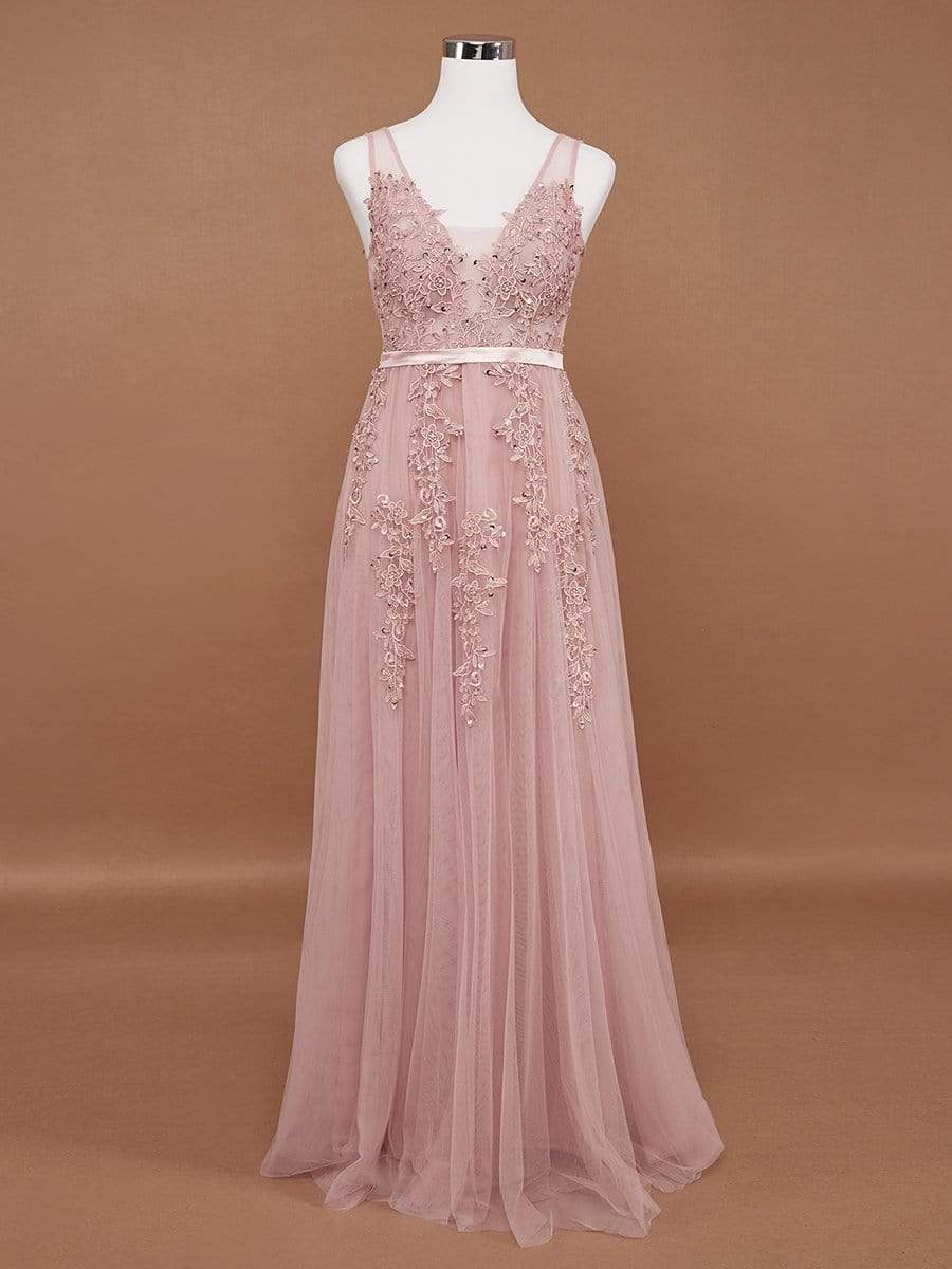 COLOR=Pink | Maxi Long Elegant Ethereal Tulle Evening Dresses-Pink 6