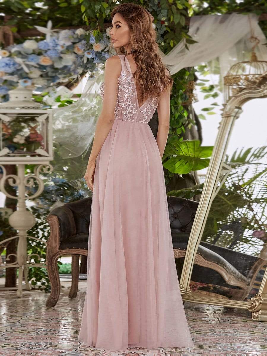COLOR=Pink | Maxi Long Elegant Ethereal Tulle Evening Dresses-Pink 2