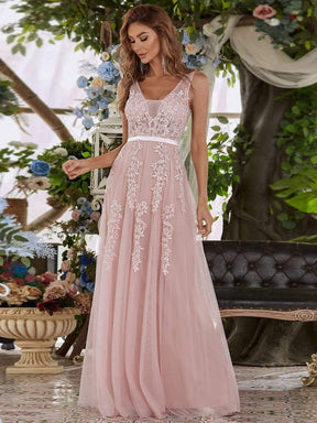 COLOR=Pink | Maxi Long Elegant Ethereal Tulle Evening Dresses-Pink 1