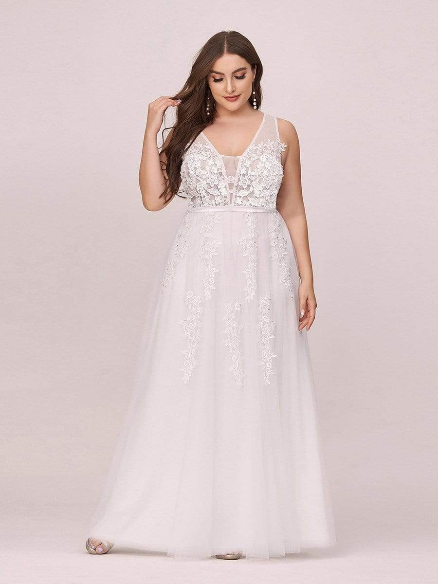 COLOR=White | Maxi Long Elegant Ethereal Plus Size Tulle Evening Dresses-White 4