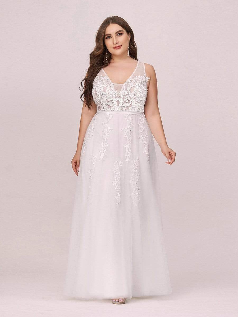 COLOR=White | Maxi Long Elegant Ethereal Plus Size Tulle Evening Dresses-White 1