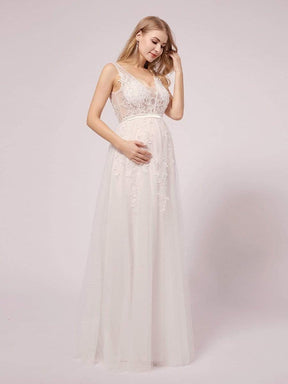 COLOR=White | Sexy See through Applique Tulle Maternity Dresses-White 4