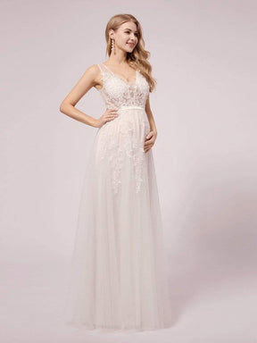 COLOR=White | Sexy See through Applique Tulle Maternity Dresses-White 2