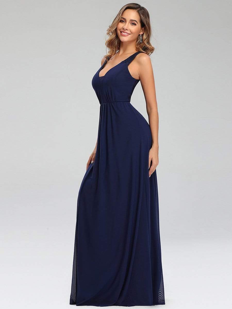Color=Navy Blue | Lace & Chiffon Long Formal Maxi Dress-Navy Blue 3