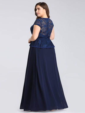Color=Navy Blue | Long Navy Blue Evening Dress With Lace Bodice-Navy Blue 2