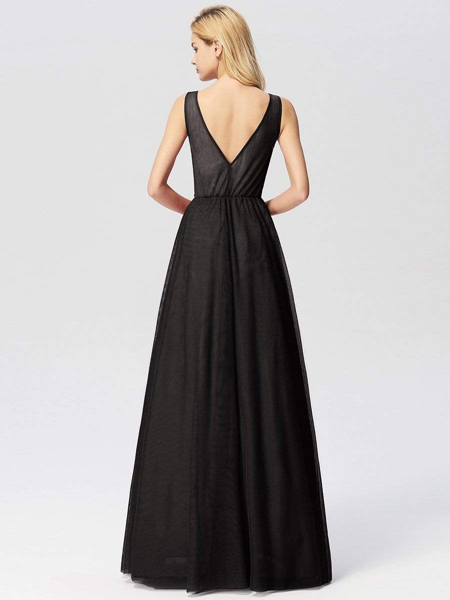 COLOR=Black | Women Elegant V Neck Sleeveless Lace Evening Cocktail Party Dresses-Black 6