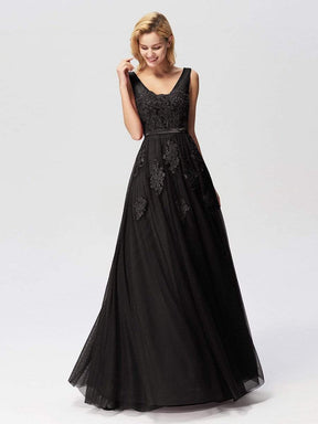 COLOR=Black | Women Elegant V Neck Sleeveless Lace Evening Cocktail Party Dresses-Black 8