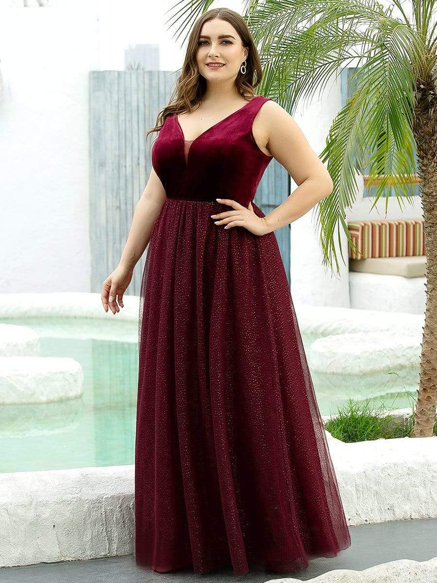 COLOR=Burgundy | Shimmery Floor Length Burgundy Prom Dress-Burgundy 11