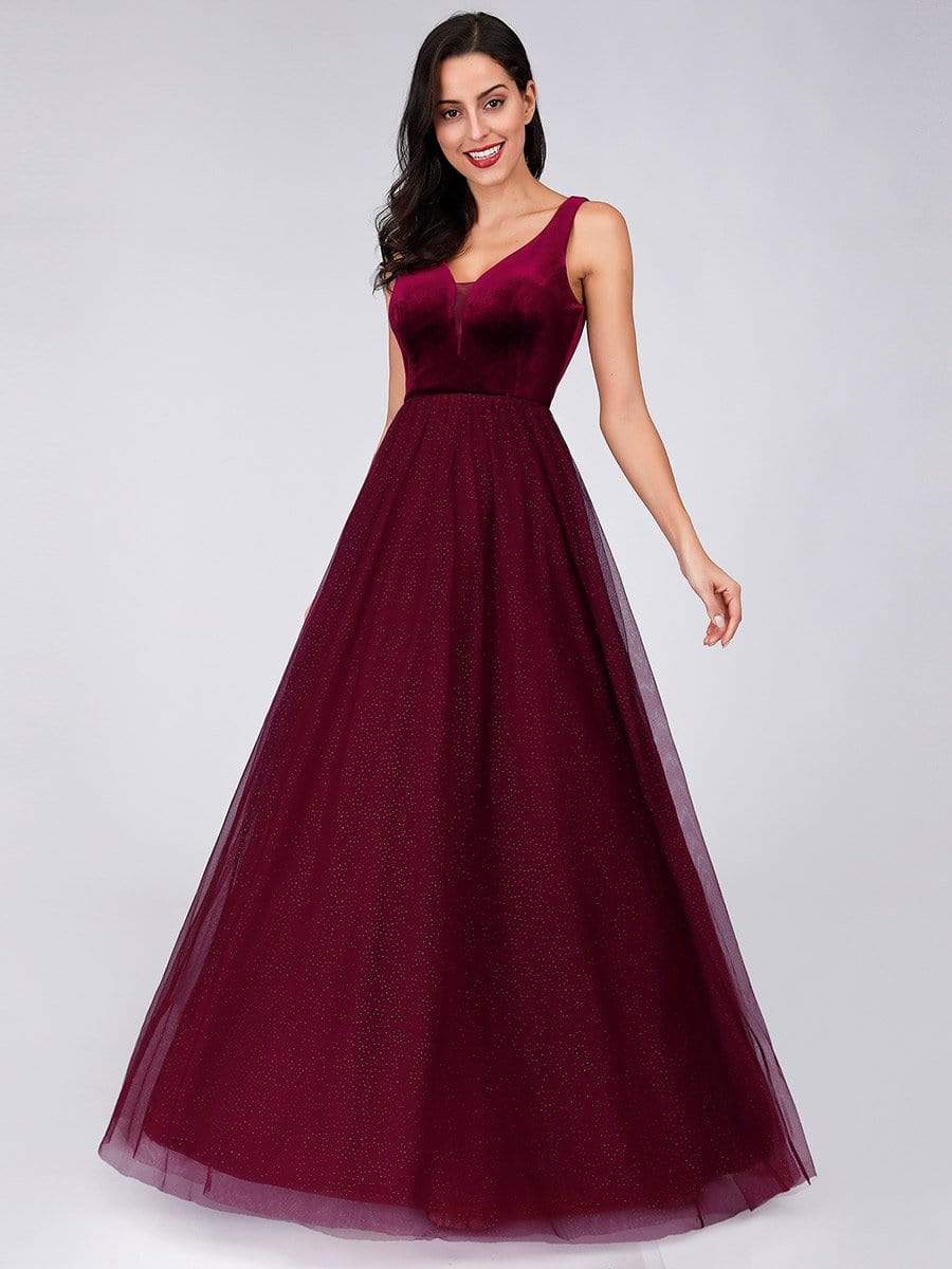 COLOR=Burgundy | Shimmery Floor Length Burgundy Prom Dress-Burgundy 7