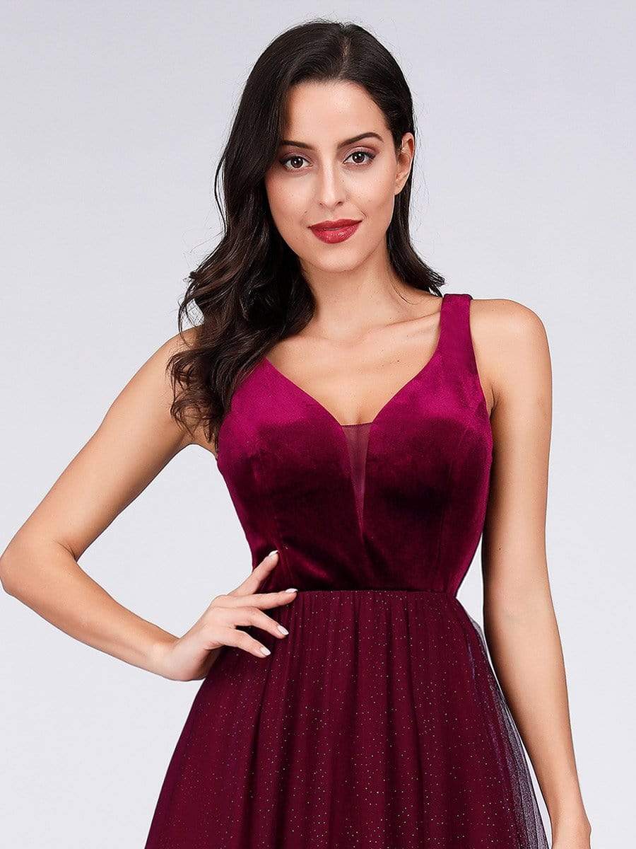 COLOR=Burgundy | Shimmery Floor Length Burgundy Prom Dress-Burgundy 8