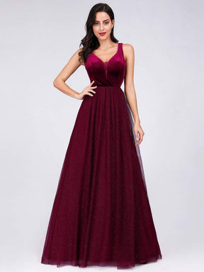 COLOR=Burgundy | Shimmery Floor Length Burgundy Prom Dress-Burgundy 4