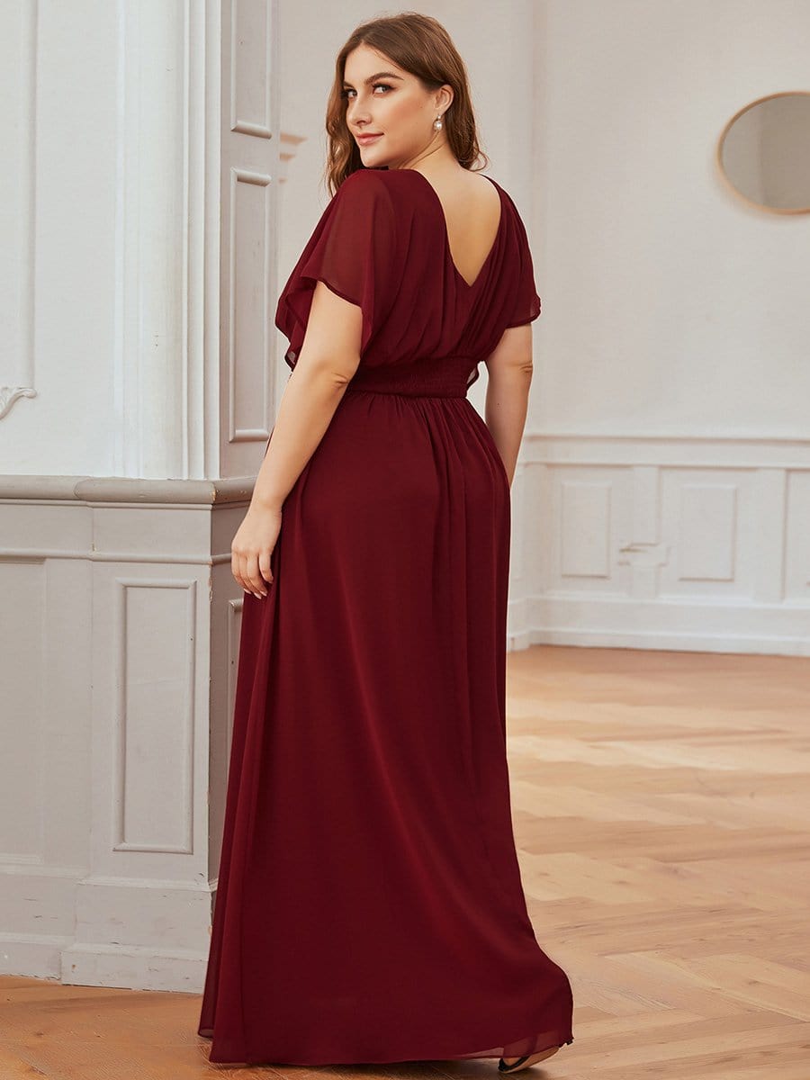 COLOR=Burgundy | Women'S A-Line Empire Waist Evening Party Maxi Dress-Burgundy 7