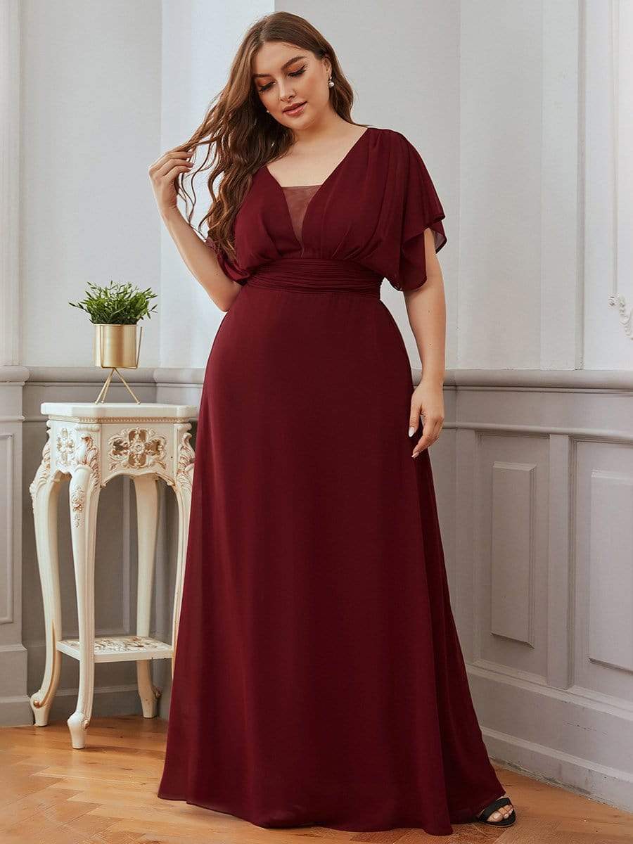 COLOR=Burgundy | Women'S A-Line Empire Waist Evening Party Maxi Dress-Burgundy 11