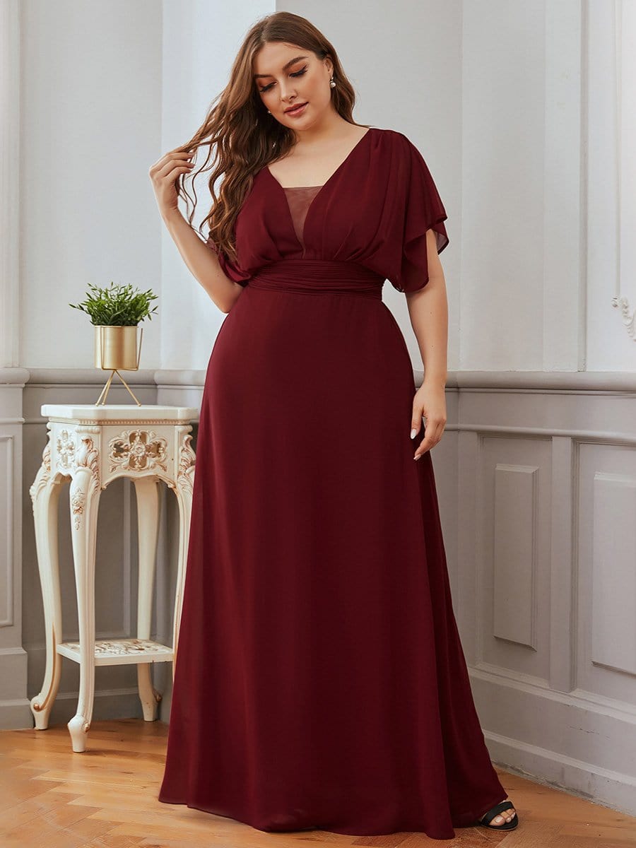 COLOR=Burgundy | Women'S A-Line Empire Waist Evening Party Maxi Dress-Burgundy 9