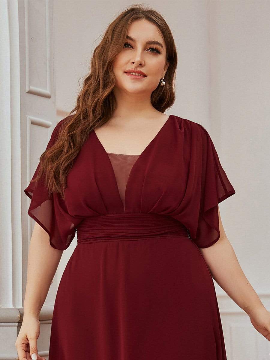 COLOR=Burgundy | Women'S A-Line Empire Waist Evening Party Maxi Dress-Burgundy 12