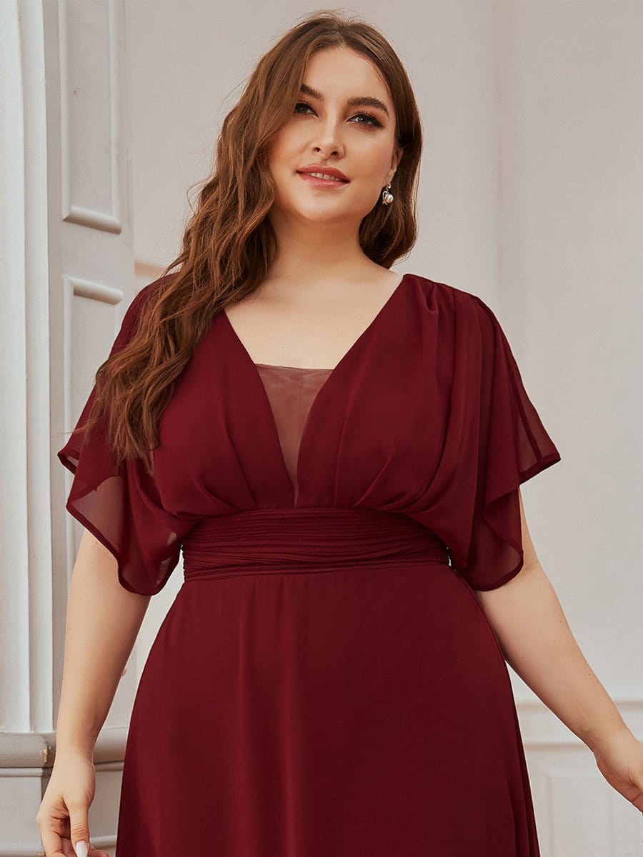 COLOR=Burgundy | Women'S A-Line Empire Waist Evening Party Maxi Dress-Burgundy 10