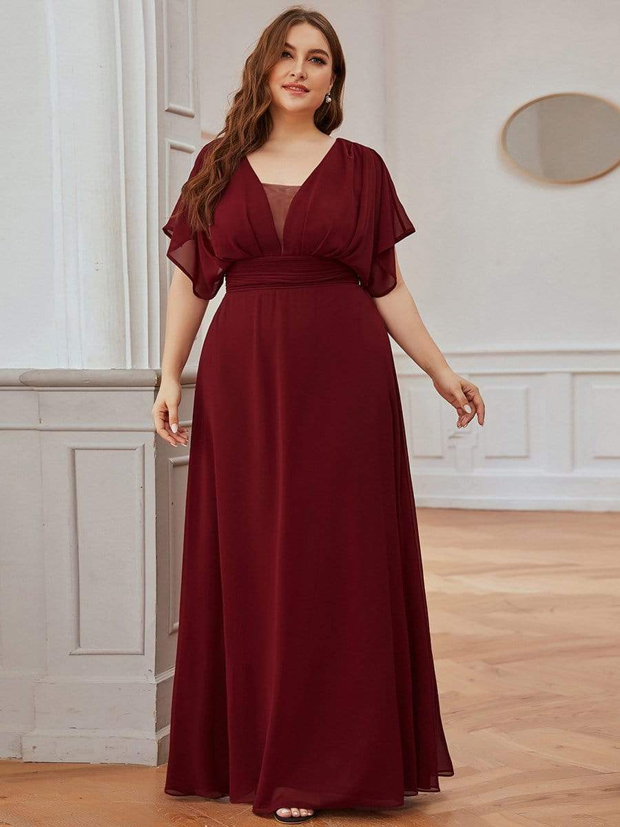 COLOR=Burgundy | Women'S A-Line Empire Waist Evening Party Maxi Dress-Burgundy 8